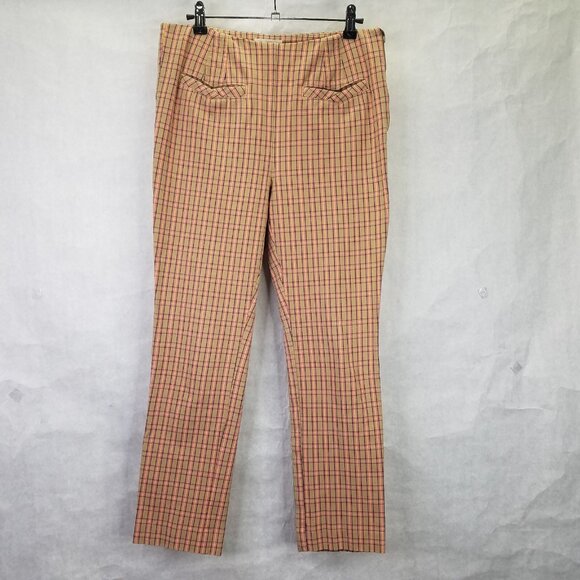 Anthropologie The Essential Slim Crop Trouser Women's 6 Straight Plaid Pink Tan - Picture 1 of 16